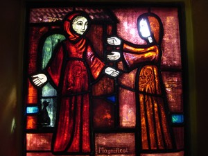 "The Visitation" stained glass by Brother Eric, Taize, France. From Art in the Christian Tradition, a project of the Vanderbilt Divinity Library, Nashville, TN