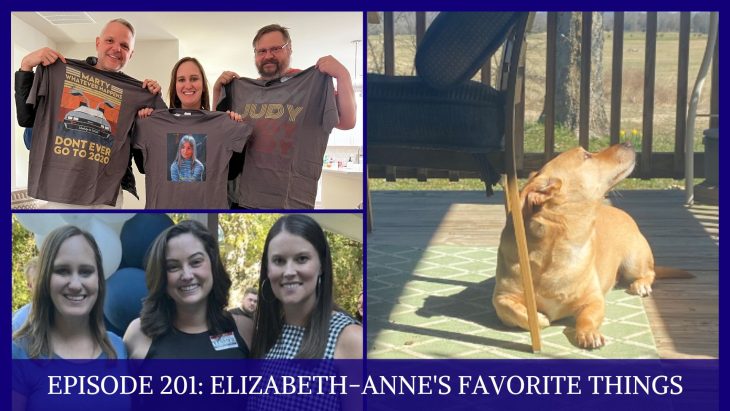 A three image collage of Elizabeth-Anne's favorite things, her family, friends, and dog.